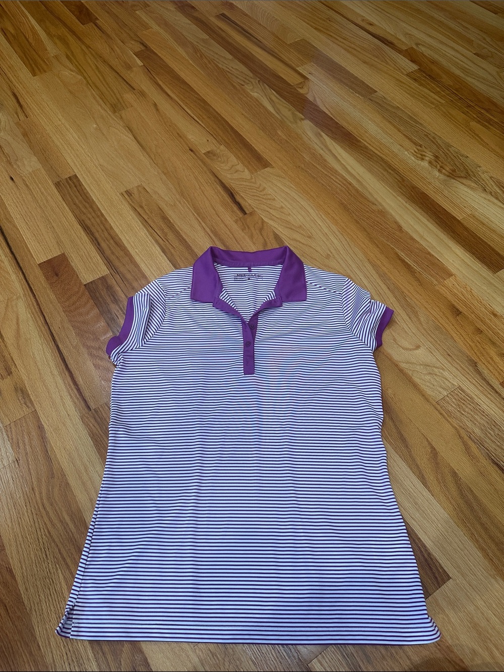 Nike Women's White and Purple Striped Polo